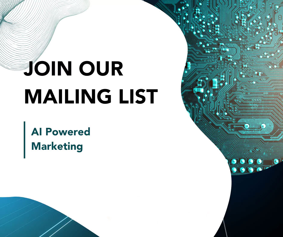 Graphic encouraging people to sign up to teclan's mailing list to hear about AI Powered marketing