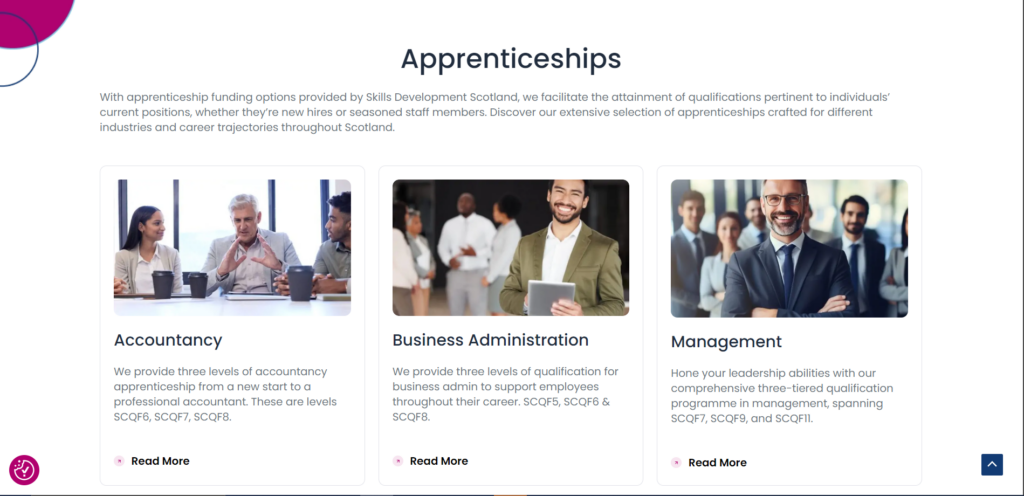 Screenshot of HLA home page focused on apprenticeships