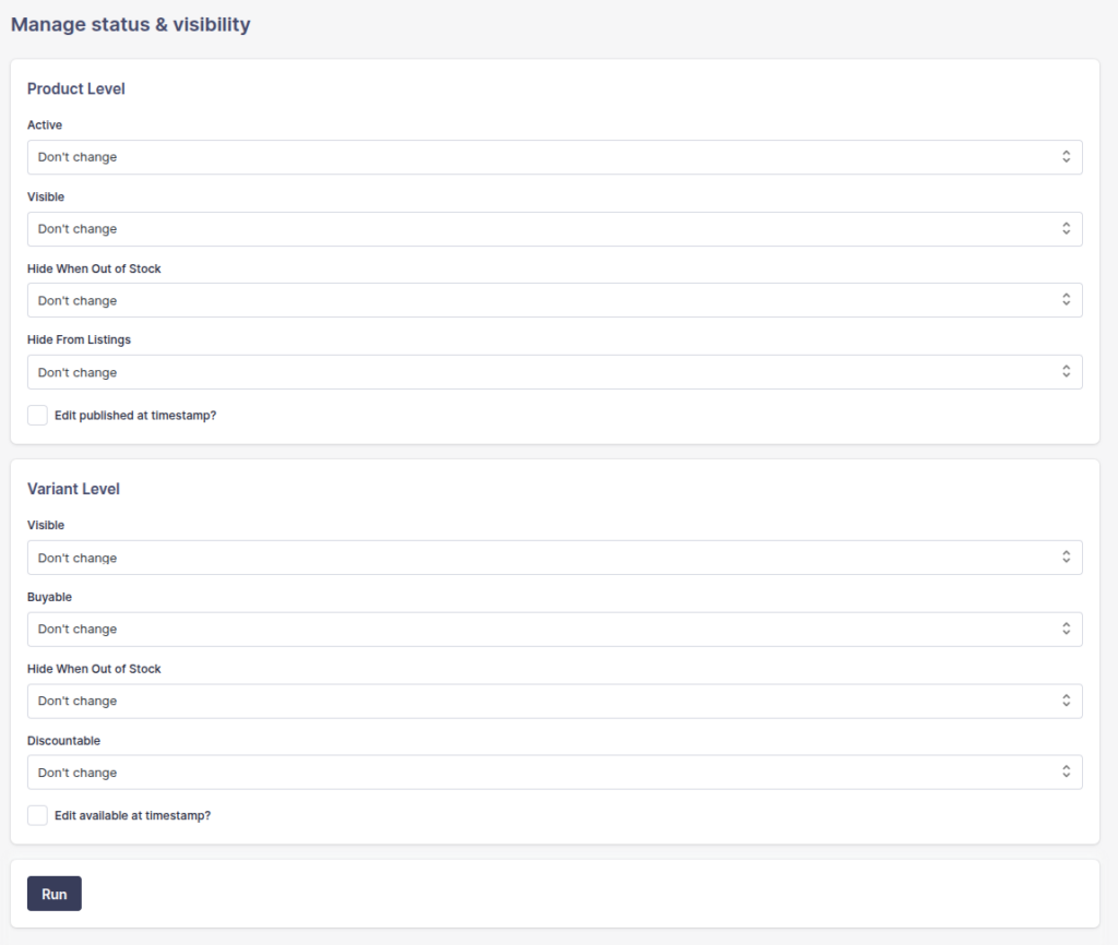 New Visibility Bulk actions on products